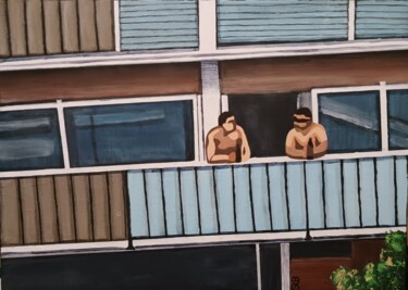 Peinture intitulée "Bière au balcon" par Guy Bonnet, Œuvre d'art originale, Acrylique