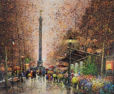 Pintura intitulada "Paris, Marché aux F…" por Guy Dessapt, Obras de arte originais, Acrílico
