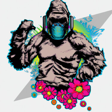 Цифровое искусство под названием "Flower gorilla" - Guy Dorion, Подлинное произведение искусства, Изображение, сгенерированн…