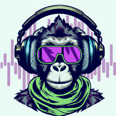 Digital Arts titled "Monkey headset synt…" by Guy Dorion, Original Artwork, AI generated image