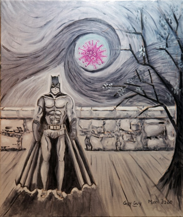 Malerei mit dem Titel "Batman contre Coron…" von Guy Fitoussi, Original-Kunstwerk, Öl