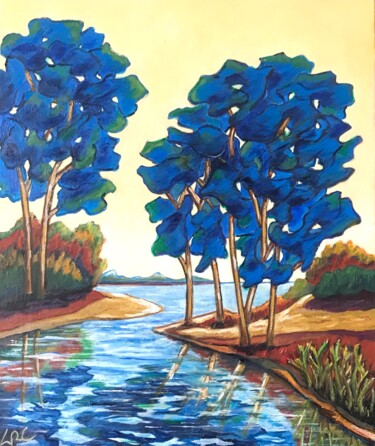 제목이 "étang de Camargue 3"인 미술작품 Guy Raimon Cuisinier로, 원작, 기름 나무 들것 프레임에 장착됨