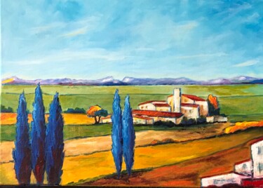 제목이 "21- mas en Camargue"인 미술작품 Guy Raimon Cuisinier로, 원작, 기름 나무 들것 프레임에 장착됨