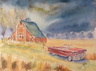 Painting titled "une chevrolet 1958…" by Guyle Rayne, Original Artwork, Watercolor