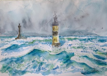 Peinture intitulée "Tempête en mer" par Guyle Rayne, Œuvre d'art originale, Aquarelle