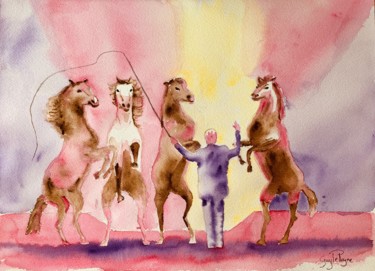 Painting titled "Le cheval dans un s…" by Guyle Rayne, Original Artwork, Watercolor