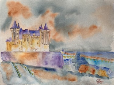 Pintura intitulada "Château de Saumur" por Guyle Rayne, Obras de arte originais, Aquarela