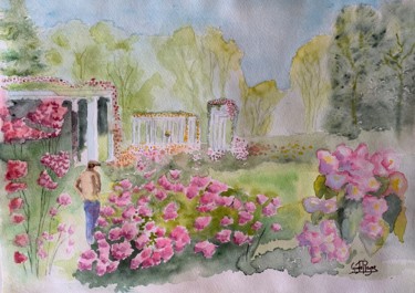 Painting titled "La roseraie du Parc…" by Guyle Rayne, Original Artwork, Watercolor