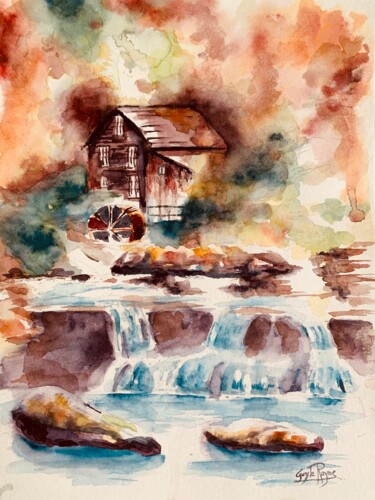 Painting titled "Le vieux moulin à e…" by Guyle Rayne, Original Artwork, Watercolor