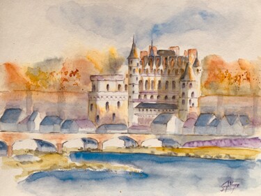 Painting titled "Le château d’Amboise" by Guyle Rayne, Original Artwork, Watercolor