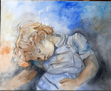 Painting titled "clément le sommeil" by Guylène Delisle, Original Artwork, Oil
