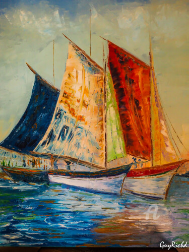 Peinture intitulée "marine 1-bateaux-an…" par Guyrichd, Œuvre d'art originale