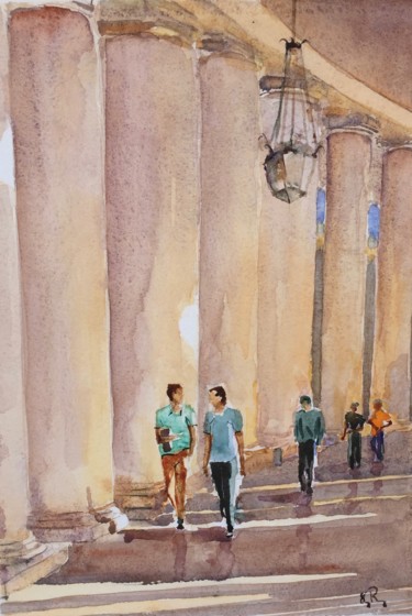 「Les colonnades de R…」というタイトルの絵画 Guy Rosseyによって, オリジナルのアートワーク, 水彩画