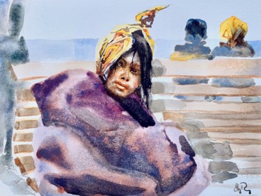 Peinture intitulée "La jeune immigrée" par Guy Rossey, Œuvre d'art originale, Aquarelle