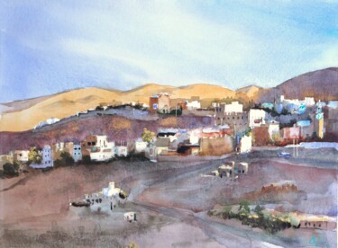 Painting titled "Le village de monta…" by Guy Rossey, Original Artwork, Watercolor