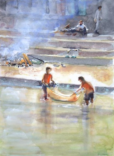 Pintura titulada "On the bank of the…" por Guy Rossey, Obra de arte original, Oleo