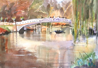 Pittura intitolato "Bow Bridge, Central…" da Guy Rossey, Opera d'arte originale, Acquarello