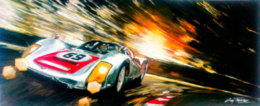 Painting titled "porsche 906" by Guy Terrier, Original Artwork, Acrylic Mounted on Wood Stretcher frame