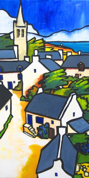 Pintura titulada "Un village en bord…" por Guy Terrier, Obra de arte original, Acrílico