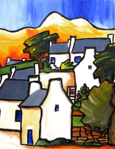 Pintura intitulada "Village Breton" por Guy Terrier, Obras de arte originais, Acrílico