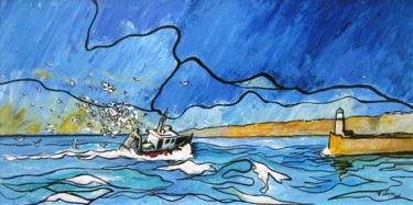Pintura intitulada "Retour au port" por Guy Terrier, Obras de arte originais, Acrílico
