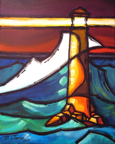 Schilderij getiteld "Un phare I" door Guy Terrier, Origineel Kunstwerk, Acryl