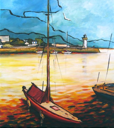 Ζωγραφική με τίτλο "Port-Haliguen, le p…" από Guy Terrier, Αυθεντικά έργα τέχνης, Ακρυλικό