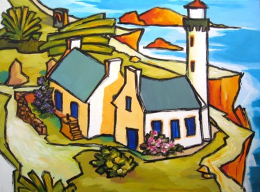 Pintura titulada "Dans un village VI" por Guy Terrier, Obra de arte original, Acrílico
