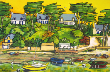 Pintura titulada "Arradon à marée bas…" por Guy Terrier, Obra de arte original, Acrílico