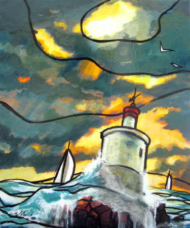 Schilderij getiteld "Voiles passant la T…" door Guy Terrier, Origineel Kunstwerk, Acryl