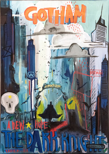 Malerei mit dem Titel "Arkham" von Gwendal Lemercier, Original-Kunstwerk, Acryl