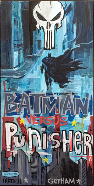 Schilderij getiteld "Punisher versus Bat…" door Gwendal Lemercier, Origineel Kunstwerk, Acryl
