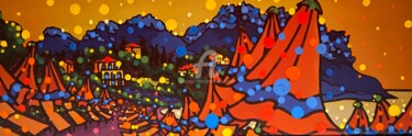 Painting titled "Positano" by Gwendoline Pieters, Original Artwork, Marker Mounted on Wood Stretcher frame