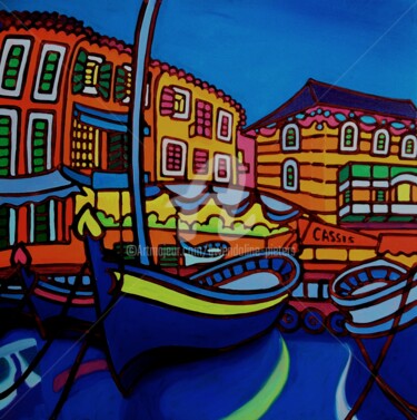 Картина под названием "La nuit sur le port…" - Gwendoline Pieters, Подлинное произведение искусства, Масло Установлен на Дер…