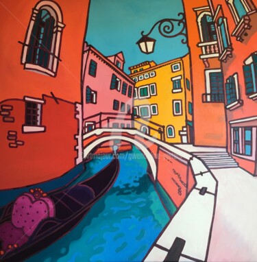 Painting titled "Venise, en septembre" by Gwendoline Pieters, Original Artwork, Oil Mounted on Wood Stretcher frame