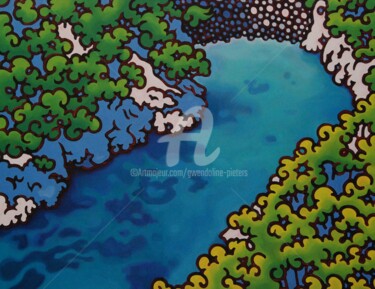Pintura titulada "Port-pin, l'été, en…" por Gwendoline Pieters, Obra de arte original, Oleo Montado en Bastidor de camilla d…