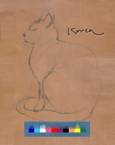 Tekening getiteld "CAT, KOREA" door Gyeongho Kang, Origineel Kunstwerk, Balpen