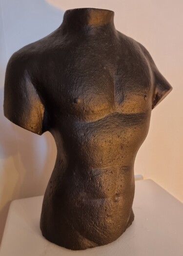 Sculpture titled "buste noir" by H2e, Original Artwork, Plaster