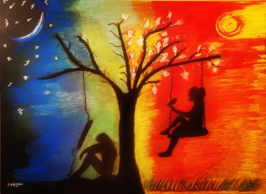 Dessin intitulée "Joy & Sadness" par Sofiane Hadji, Œuvre d'art originale, Pastel