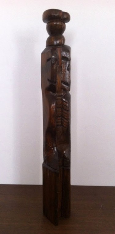 Escultura intitulada "Totem à double tete" por Sofiane Hadji, Obras de arte originais, Madeira