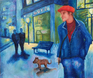 Peinture intitulée "Dog walking" par Laszlo Hadnagy, Œuvre d'art originale, Huile