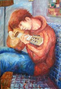 Pintura intitulada "Guitar player" por Laszlo Hadnagy, Obras de arte originais