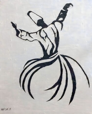 「Mystical Whirls」というタイトルの絵画 Hafsa Khanによって, オリジナルのアートワーク, オイル ウッドストレッチャーフレームにマウント