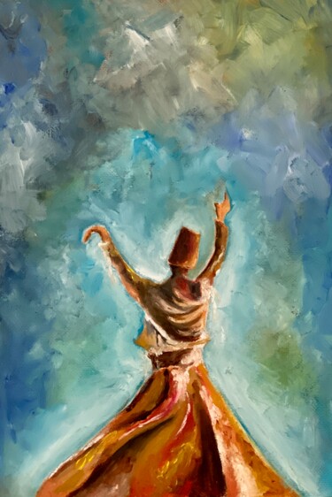 Картина под названием "Divine Whirlwind" - Hafsa Khan, Подлинное произведение искусства, Масло