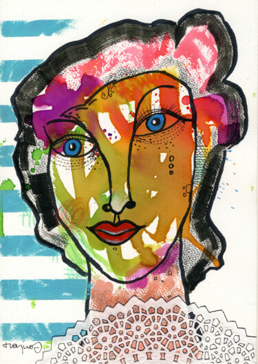 Painting titled "WOMAN 02" by Miroslaw Hajnos, Original Artwork, Watercolor Mounted on Cardboard