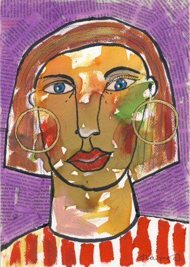 Pittura intitolato "WOMAN 01" da Miroslaw Hajnos, Opera d'arte originale, Acquarello Montato su Cartone