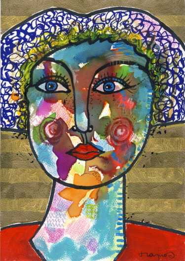 Painting titled "WOMAN 06" by Miroslaw Hajnos, Original Artwork, Acrylic Mounted on Cardboard