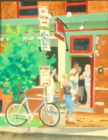 Painting titled "Cross St. Cafe" by Nick Aumiller, Original Artwork, Oil
