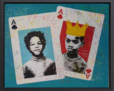 Painting titled "LIKE CARDS" by Halidou, Original Artwork, Acrylic Mounted on Wood Stretcher frame