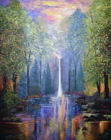 Painting titled "Hidden Falls" by Kenneth Halvorsen, Original Artwork, Oil